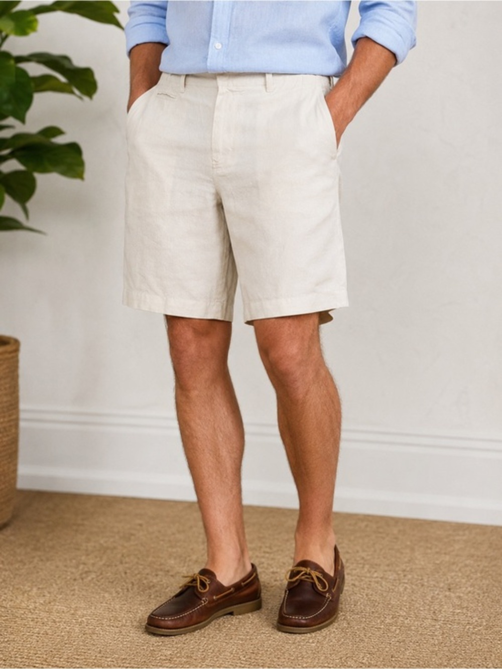 POLO Ralph Lauren Men's Off White Linen Silk Flat Front Shorts GUC FLAW 36 #2650